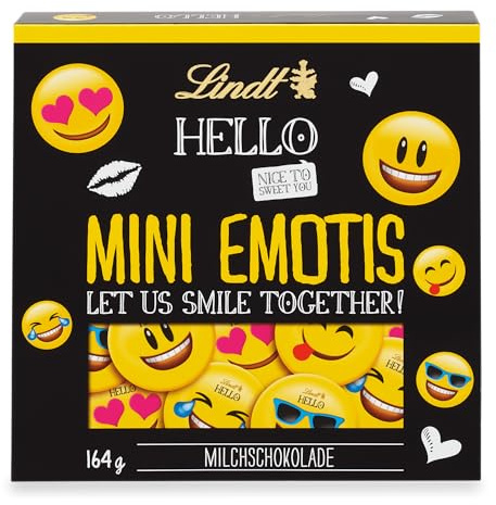 Lindt HELLO Mini Emotis Schokolade | 164 g | Ca. 27 coole Emoticons in verschiedenen Designs aus feinster Lindt Vollmilchschokolade | Schokoladengeschenk für Kinder | Zum Dekorieren