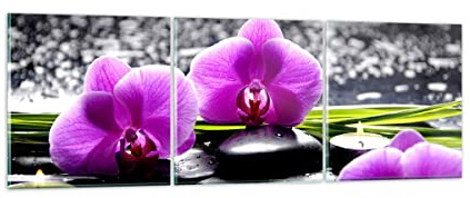 ARTTOR Bilder auf Glas 90x30cm Wandbild Glasdruck Botanik Blumen - 2658 | Orchidee Natur Wasser Mehrteilige Klein Modern Dekoration Wohnzimmer Schlafzimmer Küche Wanddeko Kunstdruck Art ARTTOR