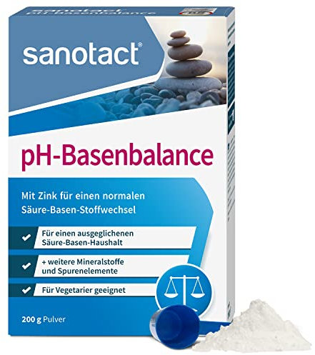 sanotact pH-Basenbalance Pulver (200g) • Für Säure Basen Balance mit Mineralien • Entsäuerungskur mit Zink, Magnesium, etc. • Basenpulver für normalen Säure-Basen-Stoffwechsel