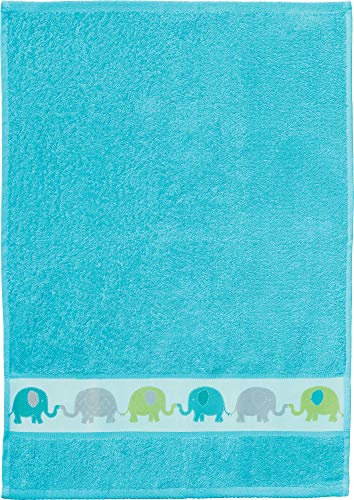 Erwin Müller Walk-Frottier Kinder-Handtuch mit Elefanten-Bordüre türkis Größe 50x70 cm - angenehm weich und flauschig, besonders schnell trocknend und saugstark