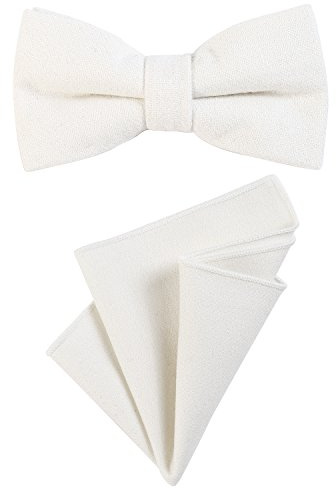 DonDon Herren Fliege 12 x 6 cm gebunden längenverstellbar und Einstecktuch 23 x 23 cm farblich passend aus Baumwolle weiß