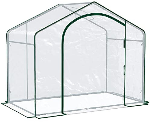Outsunny Walk In Tomato Greenhouse Garden Outdoor Mini Greenhouse Flower Planter Steel Frame with Zipped Door & Window, PVC Cover, 180 x 100 x 168CM, Clear