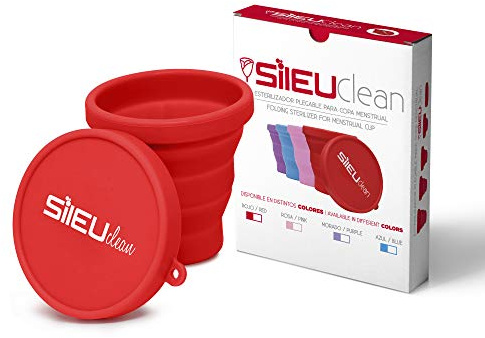 Sileu Esterilizador Plegable de Silicona con Tapa Reutilizable para Esterilizar la Copa Menstrual en el Microondas - Color Rojo