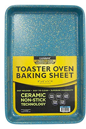 casaWare 9.75 x 6.62 x 0.75-Inch (Exterior) Toaster Oven Ultimate Series Commercial Weight Ceramic Non-Stick Coating Baking Pan (Blue Granite)