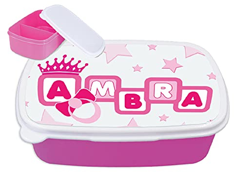 gadgeteventi Contenitore Porta Pranzo merenda Bimbi Personalizzabile Dadini Adatto per Il Tuo Bimbo Quando va a Scuola (Rosa)