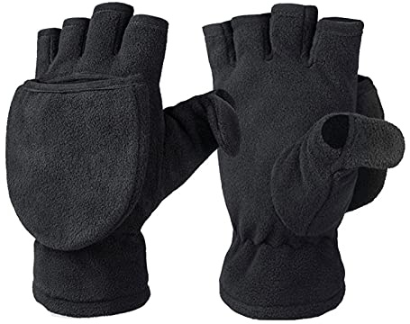 Winterhandschuhe, 1 Paar Winter Warme Handschuhe, Fingerlose Polar Fleece Handschuhe Fäustlinge, Fingerlose Warme Handschuhe Winddichte Handschuhe mit Flip Cover für Männer Frauen (Schwarz, XL)