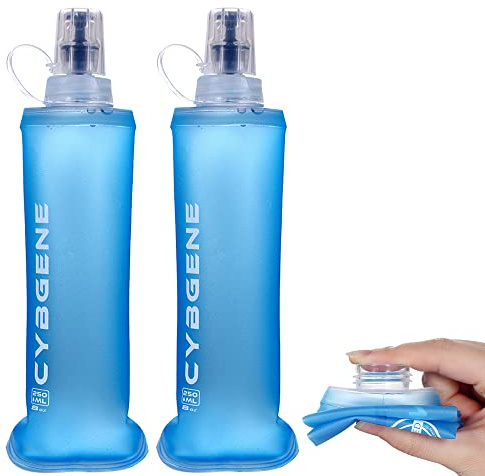 Faltbare Trinkflasche Sport, Cybgene Flask Bottle TPU Trinkflasche Fahrrad,BPA-Frei,Langlebig,Geschmacksneutral,Outdoor Wasserbehälter zum Wandern,Joggen,Camping und Klettern(Blau, 250ml*2)