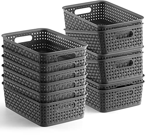 [ 12 Pack ] Plastic Storage Baskets - Small Pantry Organization and Storage Bins - Household Organizers for Laundry Room, Bathrooms, Bedrooms, Kitchens, Cabinets, Countertops, Under Sink or On Shelve