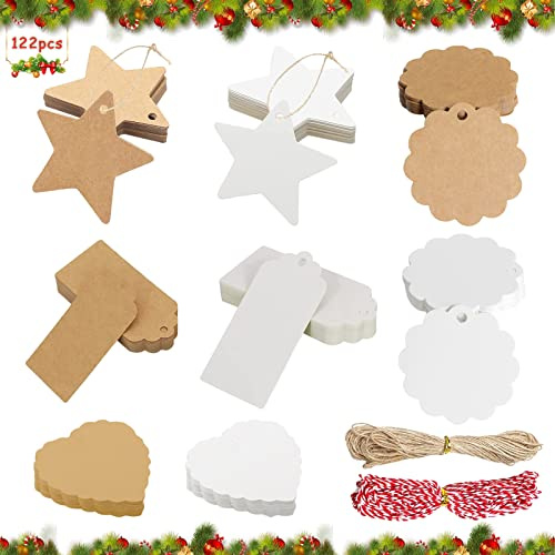Lets Joy Etiquetas de Papel Kraft, 120 Piezas Etiquetas de Regalo, Kraft Etiquetas, Etiquetas de Papel, Etiqueta para Bricolaje, Etiquetas de Navidad para Regalo Cumpleaños Bodas