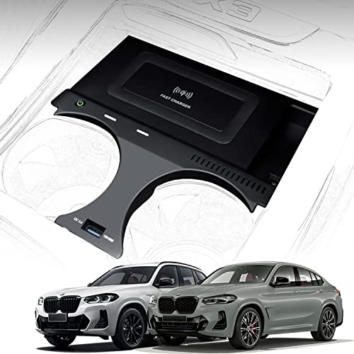 Wireless Car Charger for BMW X3 X3M 2018-2022 for BMW X4 X4M 2019-2022, 15W Fast Charging Phone Charger Pad with QC3.0 USB Port for iPhone 12/13/13 Pro Galaxy S22/S21, Gift for BMW Owners