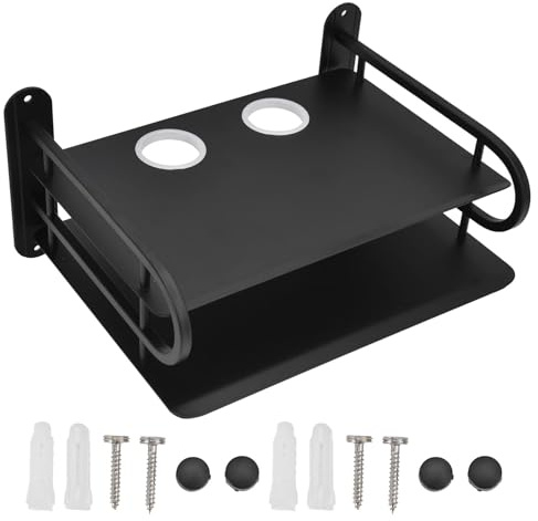 Scaffale sospeso per TV Set Top Box Router Console di gioco, Scaffali TV a doppio strato Scaffali a parete Router DVD Cable Box Scaffale Punching Storage Rack, Scaffale a parete galleggiante con fori