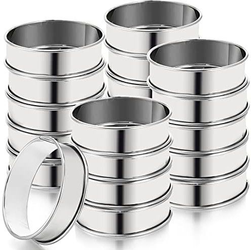 Lyellfe 20 Pieces English Muffin Rings, Stainless Steel Crumpet Rings, 3 Inch Double Rolled Nonstick Muffin Tart Ring Mold for Home Baking, Food Making