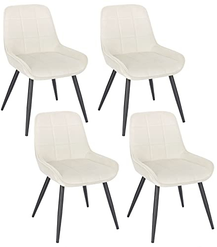 WOLTU Esszimmerstühle 4er Set, Küchenstühle gepolstert | ergonomisch mit Rückenlehne, Samt, für Wohnzimmer Küche Esszimmer, Cremeweiß