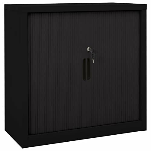 Chusui Armoire à Portes coulissantes Noir 90x40x90 cm Acier,Armoire de Bureau Metallique, Armoire de Rangement,Meuble de Rangement