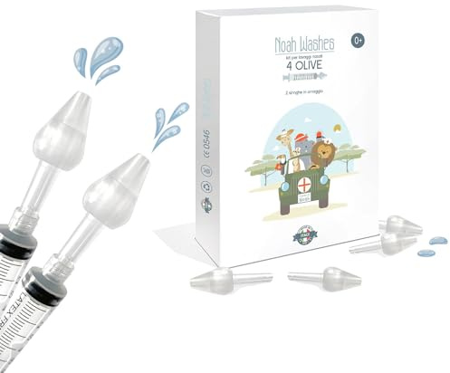 Noah Washes Kit de lavage nasal pour enfants, 4 olives nasales et 2 seringues pour lavage nasal, douche nasale