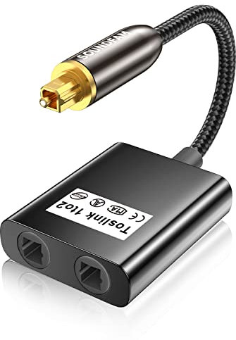 SOUNDFAM Splitter Ottico 1 in 2 Out Toslink Splitter SPDIF Adattatore Audio Ottico 1 Male Input 2 Female Output for TV, DVD, Soundbar - Nero