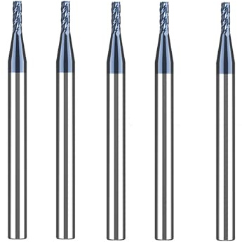 CREEYA 5 stycken VHM CNC fräs 2mm, 4 tänder/4 Skärning/4 flöjter volfram stål ändfräs, AlTiN svart beläggning planfräs, hårdmetall CNC fräs skaft 2mm För stål metall Trä Akryl Plast (2mm)