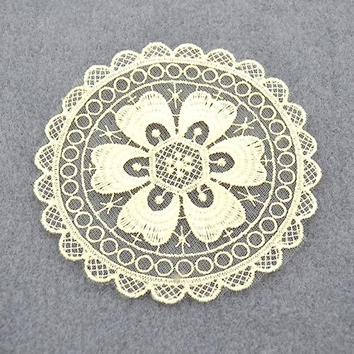 Pack of 6 13 cm Embroidered Lace Placemat Coasters, Lace Doilies, Crochet, Handmade Lace Coasters, Round Placemats, for Table Decoration, Wedding Decoration, Festival Decoration, Light Yellow