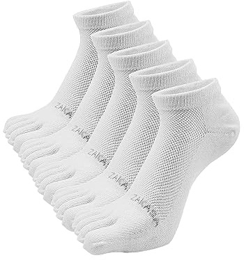 ZAKASA Calze Con Dita Uomo Sportivi: Cotone Calzini con Cinque Dita Calzino Corti 5 Dita Separate Traspiranti calzetti Five Finger per Running Fitness Sport 39-42 Bianco 5 Paia