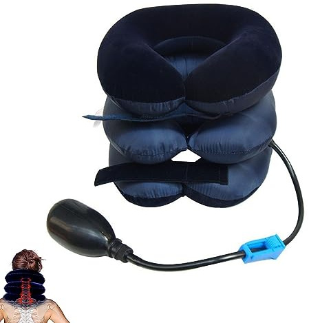 Device Inflatable Spine Alignment Pillow,Neck Traction Device,Cervical Neck Traction Device for Instant Neck Pain Relief,Cervical Neck Traction Collar,Adjustable Cervical Neck Stretcher Collar(Blue)