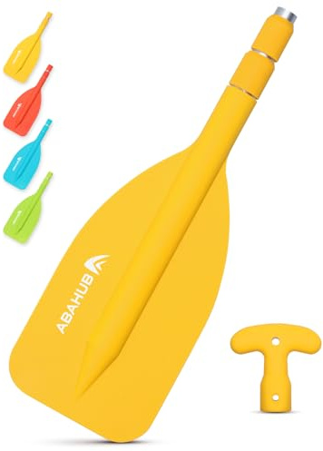 Abahub Pagaia Telescopica 53-106cm Pagaia Emergenza Pagaia Singola con Impugnatura T Timone Leggero Mini Pagaia Ausiliaria Asta Telescopica in Alluminio per Kayak da Canoa Gonfiabile, Giallo