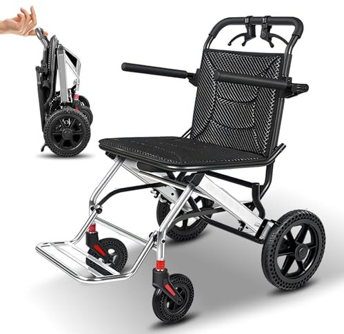 Bueuwe rollstuhl faltbar leicht,Transportrollstühle, Reiserollstuhl, Rollstühle mit um 270° umkehrbaren Armlehnen, Aluminium Rollstühle, rollator schmal für wohnung, Belastbarkeit 150 kg