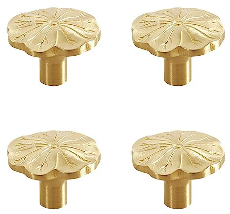 Monsully 4 Pezzi Pomelli per Mobili Dorati, Pomelli per Mobili in Ottone, Pomelli per Cassetti a Forma di Fiore, Pomelli a Foro Singolo Pomolo per Porte Armadi, per Credenze, Comò, Guardaroba