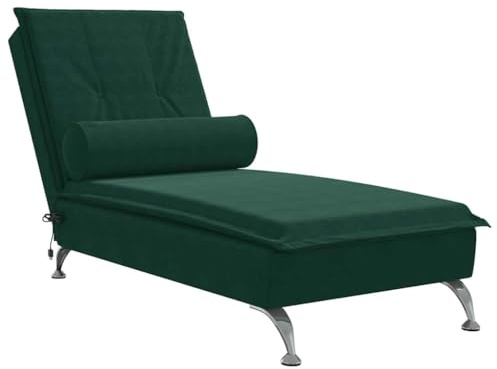 vidaXL Massage Chaiselongue mit Nackenrolle, Liegesessel mit Sperrholzlatten Metallbeine, Relaxliege für Wohnzimmer, Liegestuhl, Dunkelgrün Samt