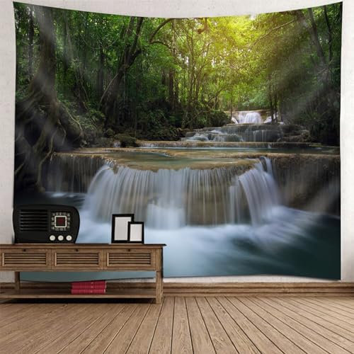 Mesnt Wandteppich Landschaft, Baum und Wasser natürliche Landschaft Wandteppiche für Wohnzimmer Schlafzimmer, Wohnkultur, 150x150cm