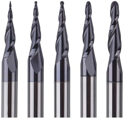 Schaftfräser mit Kugelkopf 5 teile/los 4 6mm Schaft 2 Flöten Wolfram Vollhartmetall Kegel Kugel Nase Gravur Schaftfräser for Holz und Metall(Size:5PCS-R0.5-15-D3.175)