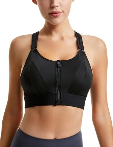 URPLITY Women Zip Front High Impact Sports Bras Yoga Bra Running Tank Top Racerback with Removable Pads for Workout Fitness