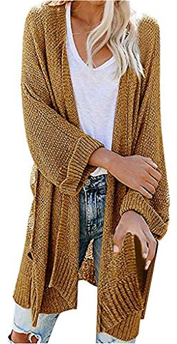 Cárdigan de punto grueso para mujer - Cardigans de punto grueso elegante bolsillos chaqueta festivo largo abrigo de punto manga larga delgado abrigo largo ligero fino algodón punto cárdigan largo,