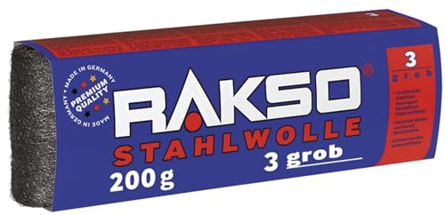 RAKSO Stahlwolle grob 3-400 g, 2 Banderolen à 200g, verstärkt natürliche Maserung v. Holz, äubert Glas, aufrauen von altem Lack, Farbe