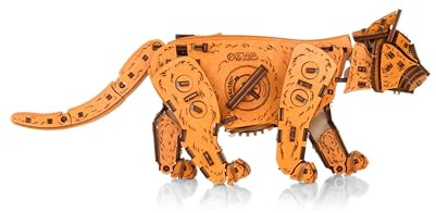 EWA Eco-Wood-Art - 3D-Holzpuzzle für Jugendliche und Erwachsene, 14+ - INGWER KÄTZCHEN - DIY-Bausatz, Selbstmontage, kein Kleber erforderlich - 236 Stück