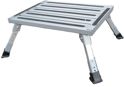 JSDQQG Sgabello Pieghevole,Sgabello per Camper,Gradino in Alluminio con Maniglia,Roulotte Carico Max 150 kg Regolabile in Altezza