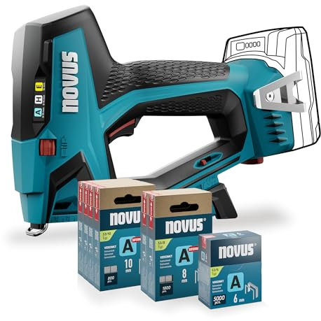 NOVUS TOOLS Akku Tacker J-550 Set mit 11.800 Klammern │ Für Feindrahtklammern 6-14 mm und Nägel 16 mm │ Kompatibel mit 18V Li-Ion CAS Akku │ Ohne Akku und Ladegerät │ Profi-Tacker für Holz