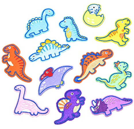 SHINEOFI 12st Dinosaurier Gestickter Aufnäher Bestickte Applikationen Mit Dinosauriern Kronenaufkleber Für Stoff Tierflecken Dekorative Patches Aufnäher Für Dinosaurier-kleidung Vlies