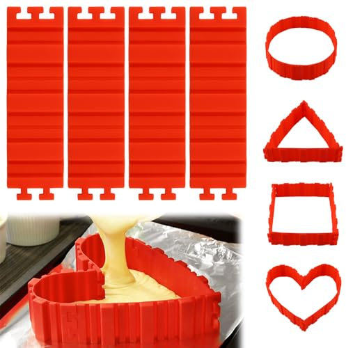 Dwafill Molde Reposteria Ajustable Creativo DIY de Silicona Desmontable Para Bizcocho - Set de 4 Para Navidad, Cumpleaños, Fiestas y Vacaciones