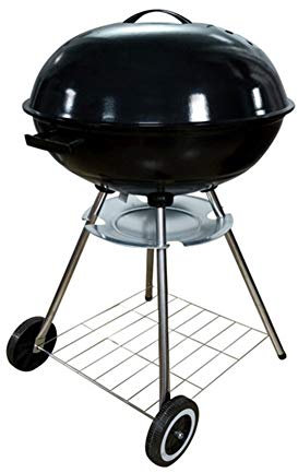 Parrilla de carbón con Tapa Redonda, Barbacoa portátil para jardín, Estante de Almacenamiento, asa y Ruedas, trípode para recolector de Cenizas, Color Negro