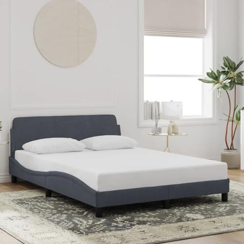 THOYTOUI Bettgestell, Betten Seniorenbett Tagesbett Bett Geeignet für Schlafzimmer Gästezimmer Studentenwohnheim Hotels mit Kopfteil Dunkelgrau 140x190 cm Samt