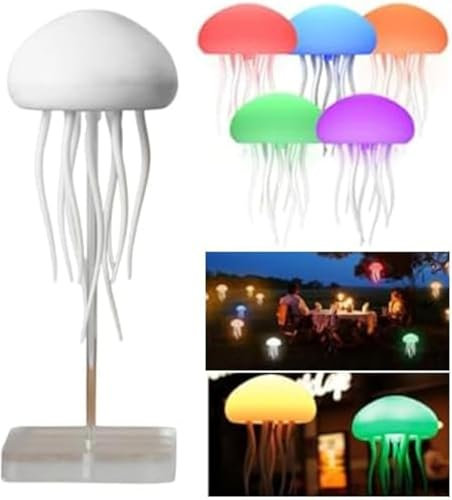 Jellyfish Lamp Quallen Lampe, Tragbare Quallen Lampe, Wiederaufladbar Tischlampe, RGB-Farbverlauf LED Quallen Lampe Stimmungslicht Geschenke Für Dekorative Atmosphärenbeleuchtung (Mit Sockel)