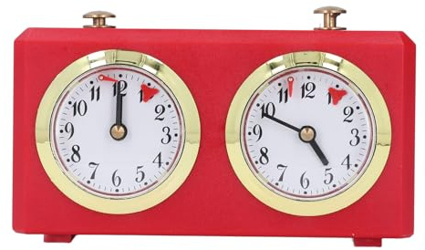 Orologio da scacchi analogico, timer meccanico internazionale, non richiede batterie, orologio da scacchi professionale con quadranti grandi, timer da gioco portatile vintage per (Rosso)