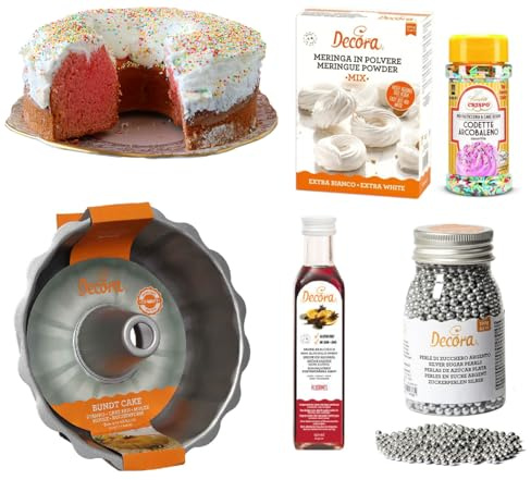 Offerta Kit CIARAMICOLA di Pasqua 1 Stampo Professionale DECORA in Acciaio 27 x 8.5 + 1 Meringa in Polvere da 300gr + 1 Codette da 75gr + 1 Perle di Zucchero da 100gr + 1 Alkemers 250ml (Con Stampo)