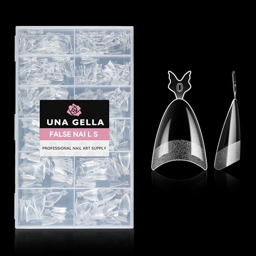 UNA GELLA Nail Tips for Gel Nails, Medium Half Tips Almond (with Handle), 216 pcs, Half Cover, Press On Soft Gel Acrylic, 12 Sizes, DIY at Home or Salon
