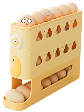 Celuicion Huevera para frigorífico – Dispensador automático de rotación para frigorífico, de 3 niveles inclinado con bandeja reutilizable para cocina, restaurante y gallinero