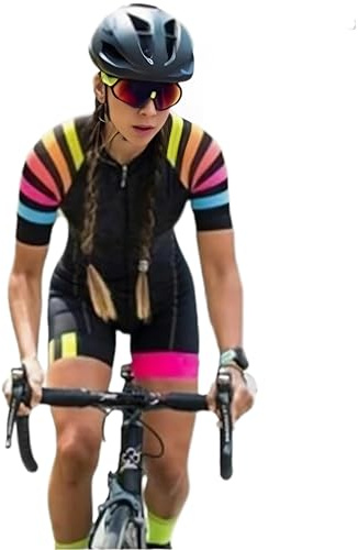 6 Style Women's Cycling Suit Triathlon Racing Team Jersey One Piece Jumpsuit Short Sleeve Tight Cycling Suit GEL Pad XS-3XL (5, M)