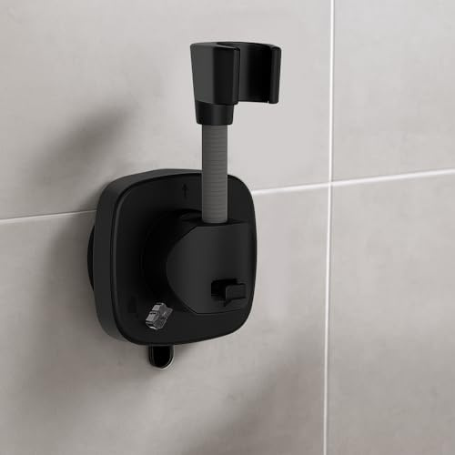 Support de pommeau de douche sans perçage, réglable à 270°, ventouse, réutilisable, pour murs lisses (noir)