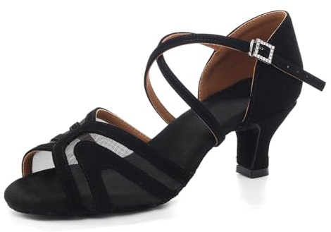 Uonpie Latin Ballroom dansskor för kvinnor, 5 cm träningshäl, svart, 40 EU