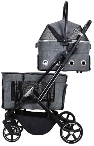 Haustier-Kinderwagen, 3-in-1 faltbarer Hundewagen, 4 Räder, Buggy Jogger mit 2 abnehmbaren Trägern und Bremsen, Haustier-Reisewagen für kleine Hunde und Katzen