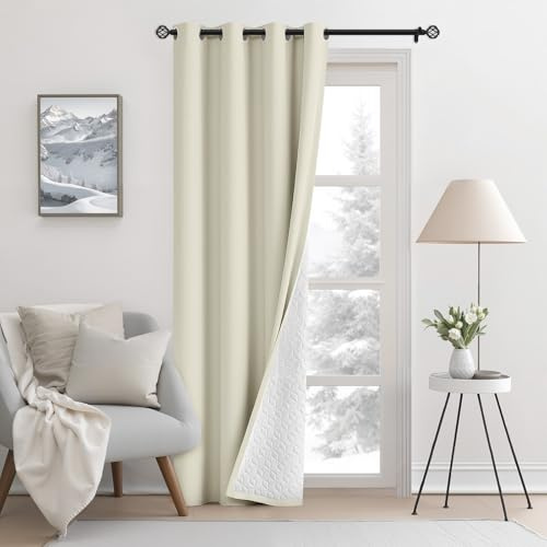 AOOSA Tenda Oscurante Termica Isolante, 245x132CM (Beige) | Spesse Invernali, Antivento Insonorizzante, Tenda Appesa Partizione con Anelli, Curtain Spesse per Soggiorno, Camera, Ufficio